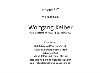 Traueranzeige von Wolfgang Kelber von vrm-trauer
