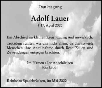 Traueranzeige von Adolf Lauer von vrm-trauer