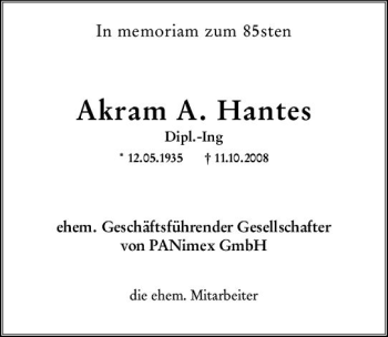 Traueranzeige von Akram A. Hantes von vrm-trauer