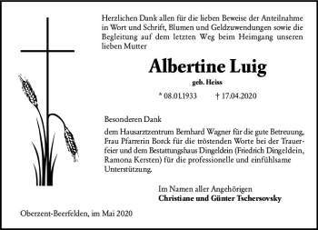 Traueranzeige von Albertine Luig von vrm-trauer