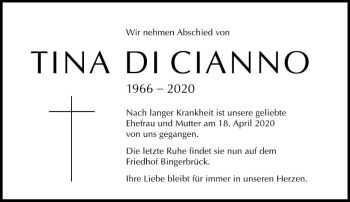 Traueranzeige von Bettina Di Cianno von vrm-trauer