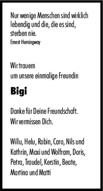 Traueranzeige von Bigi Gaab von vrm-trauer