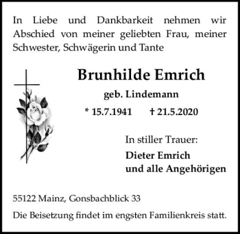 Traueranzeige von Brunhilde Emrich von vrm-trauer