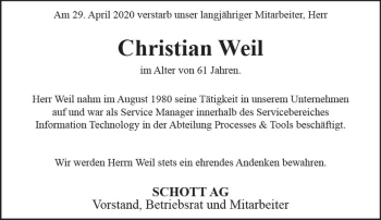 Traueranzeige von Christian Weil von vrm-trauer