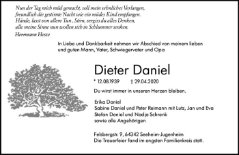 Traueranzeige von Dieter Daniel von vrm-trauer