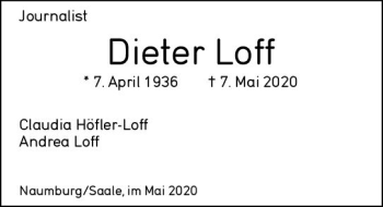 Traueranzeige von Dieter Loff von vrm-trauer