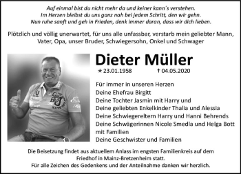 Traueranzeige von Dieter Müller von vrm-trauer