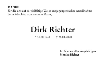 Traueranzeige von Dirk Richter von vrm-trauer