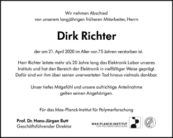Traueranzeige von Dirk Richter von vrm-trauer
