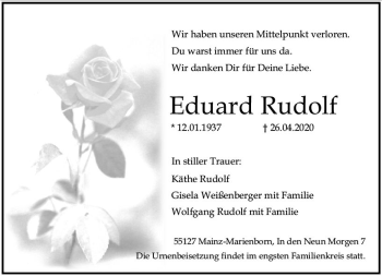 Traueranzeige von Eduard Rudolf von vrm-trauer