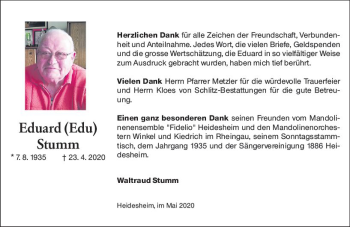 Traueranzeige von Eduard  Stumm von vrm-trauer