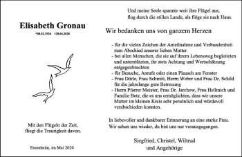 Traueranzeige von Elisabeth Gronau von vrm-trauer