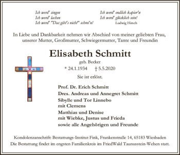 Traueranzeige von Elisabeth Schmitt von vrm-trauer