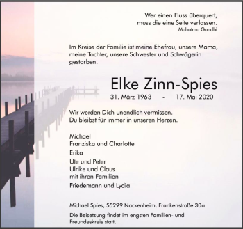 Traueranzeige von Elke Zinn-Spies von vrm-trauer