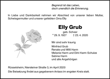 Traueranzeige von Elly Grub von vrm-trauer