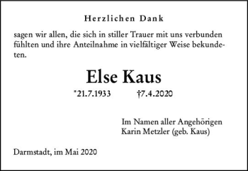 Traueranzeige von Else Kaus von vrm-trauer