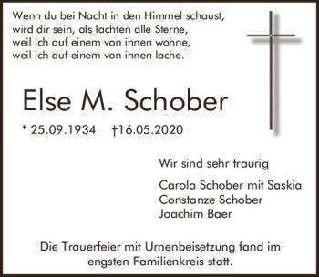 Traueranzeige von Else M. Schober von vrm-trauer