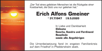 Traueranzeige von Erich Alfons Gmeiner von vrm-trauer