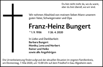 Traueranzeige von Franz-Heinz Bungert von vrm-trauer