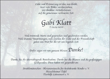 Traueranzeige von Gabi Klatt von vrm-trauer