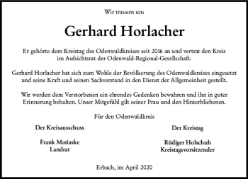Traueranzeige von Gerhard Horlacher von vrm-trauer