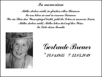 Traueranzeige von Gertrude Breuer von vrm-trauer