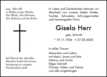 Traueranzeige von Gisela Herr von vrm-trauer