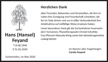 Traueranzeige von Hans  Feyand von vrm-trauer