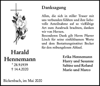 Traueranzeige von Harald Hennemann von vrm-trauer