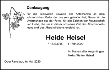 Traueranzeige von Heide Heisel von vrm-trauer