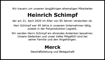 Traueranzeige von Heinrich Schimpf von vrm-trauer