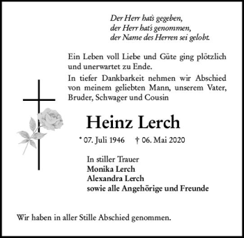 Traueranzeige von Heinz Lerch von vrm-trauer