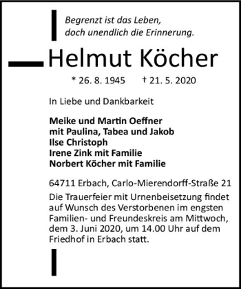 Traueranzeige von Helmut Köcher von vrm-trauer
