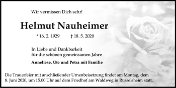 Traueranzeige von Helmut Nauheimer von vrm-trauer