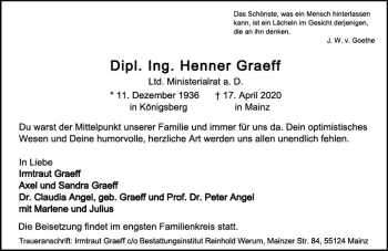Traueranzeige von Henner Graeff von vrm-trauer