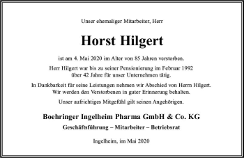 Traueranzeige von Horst Hilgert von vrm-trauer
