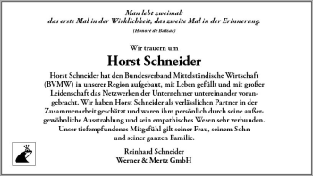 Traueranzeige von Horst Schneider von vrm-trauer