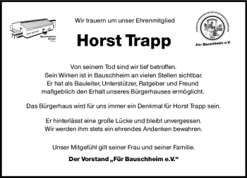 Traueranzeige von Horst Trapp von vrm-trauer