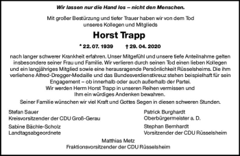 Traueranzeige von Horst Trapp von vrm-trauer