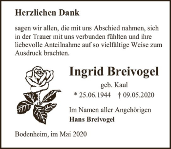 Traueranzeige von Ingrid Breivogel von vrm-trauer