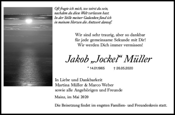 Traueranzeige von Jakob Müller von vrm-trauer