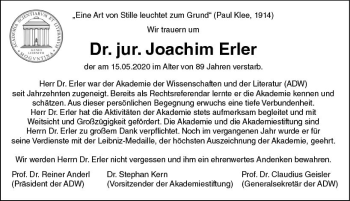 Traueranzeige von Joachim Erler von vrm-trauer