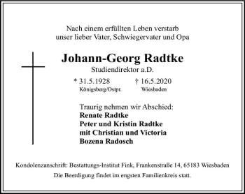 Traueranzeige von Johann-Georg Radtke von vrm-trauer
