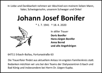 Traueranzeige von Johann Josef Bonifer von vrm-trauer