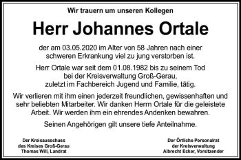 Traueranzeige von Johannes Ortale von vrm-trauer