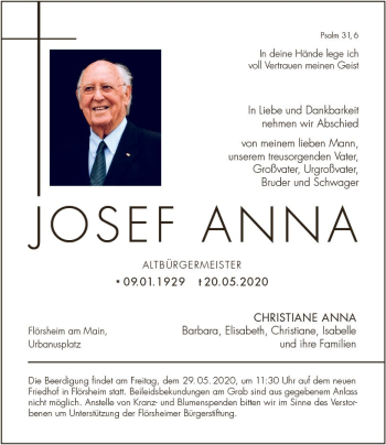 Traueranzeige von Josef Anna von vrm-trauer