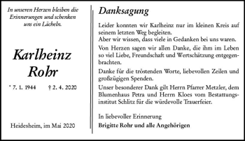 Traueranzeige von Karlheinz Rohr von vrm-trauer