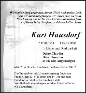 Traueranzeige von Kurt Hausdorf von vrm-trauer