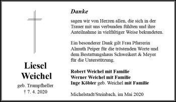 Traueranzeige von Liesel Weichel von vrm-trauer