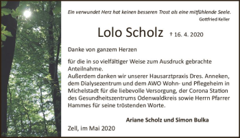 Traueranzeige von Lolo Scholz von vrm-trauer